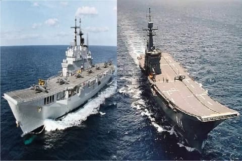 Perbandingan kapal induk Thailand Chakri Naruebet (kanan) dan Giuseppe Garibaldi yang akan dimiliki Indonesia